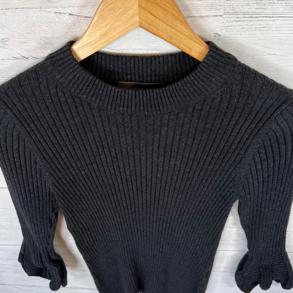 Michael Stars Sweater Womens Size Small Dark Gray Ribbed Poet Flounce Sleeve - Picture 3 of 11